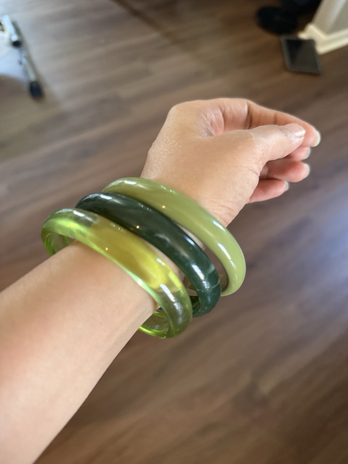 Bangle Lot 3 Green Lucite Acrylic Bracelet  Set Statement Chunky Bold Big Women-image
