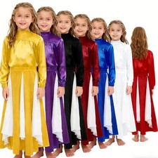 Girls Costume Choir Outfit Liturgical Set Top Long Sleeve Praise Mock Neck