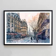 Paris Urban Street Watercolour Painting Illustration 7x5 Wall Decor Art Print