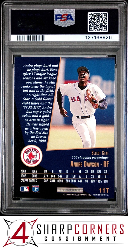 1993 SELECT ROOKIE/TRADED #11T ANDRE DAWSON RED SOX HOF PSA 10 - Image 2 of 3