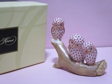 Statuina Herend gufi su ramo in porcellana ungherese dipinta a mano - inutili...