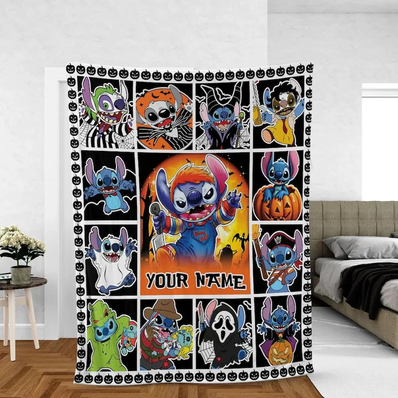 Personalize Disney Stitch Trick Or Treat Fleece Blanket