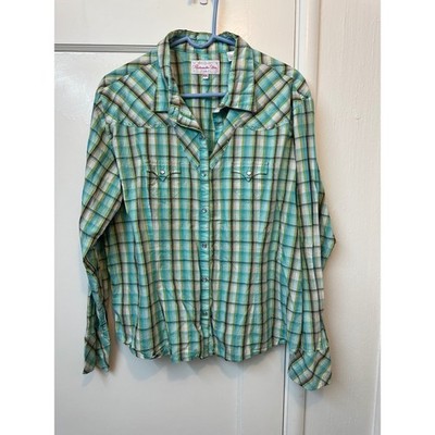 Panhandle Slim Womens XXL Western Snap Shirt Plaid Rhinestone Embroidered rodeo