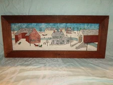 Dolores Hackenberger Oil on Board Winter Farmstead Scene w Covered Bridge Signed