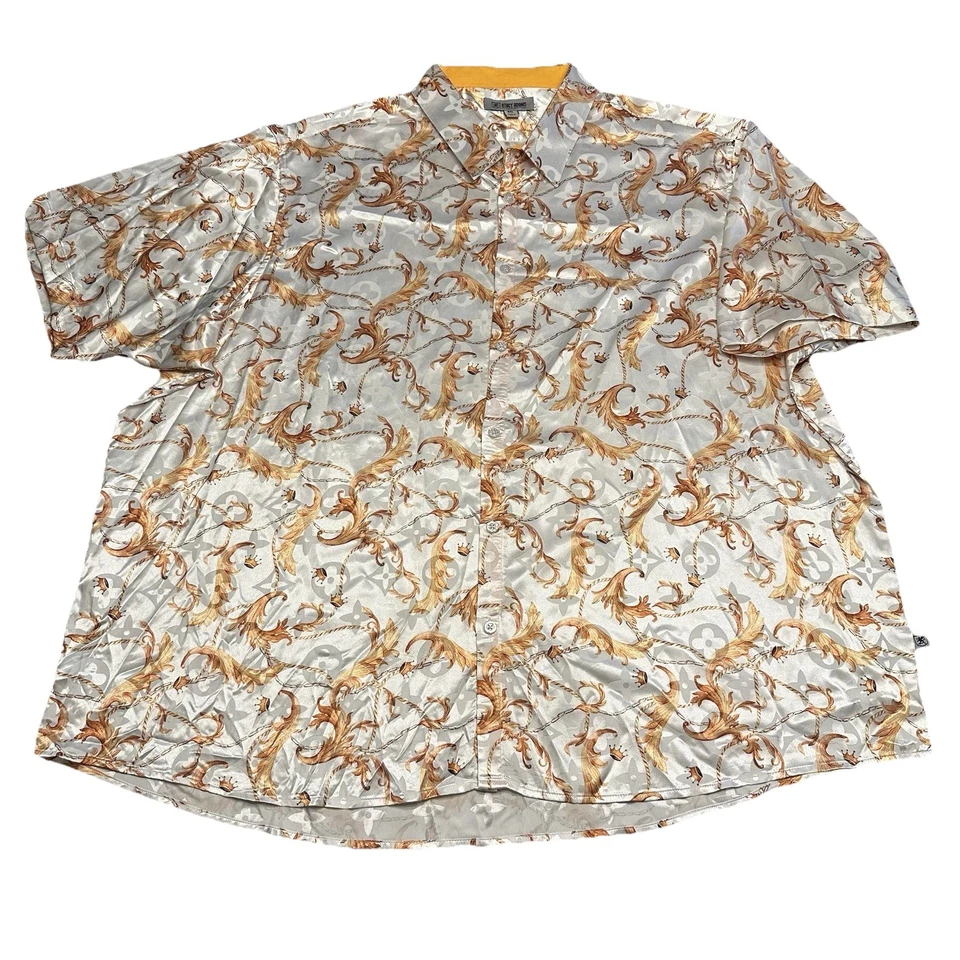 Camisa Stacy Adams Oro Blanco Cuerda Corona Rayón Para Hombres 4XL Manga Corta Abotonada Foto 3 de 4