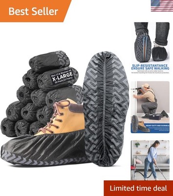 X-Large 50 Pack Shoe Covers Disposable Non-Slip, Black Non-Woven Fabric Boot ...