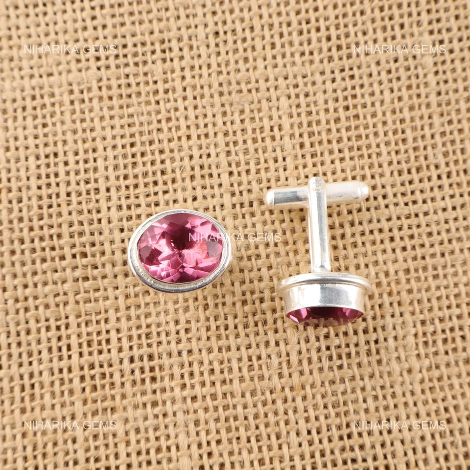 925 Sterlingsilber Natürlich Rosa Turmalin Weiß Hochzeit Manschetten Schmuck - Bild 3 von 4