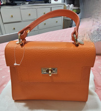 Orange Pebbled Satchel Top Handle Turn Lock G...