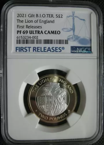 British Indian Ocean Territory £2 2021 Silver Coin The Lion of England NGC PF69