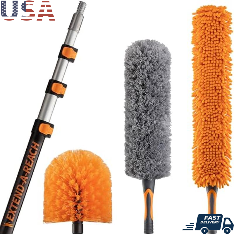 20 Foot High Reach Duster Kit Telescopic Pole Cobweb Feather Fan Cleaner New