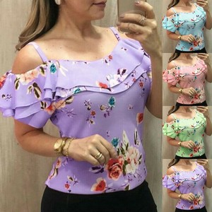Womens-Floral-Print-Off-Shoulder-Tops-Summer-Beach-Tank-Tops-Vest-Blouses-Shirts
