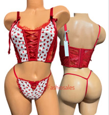 Victorias Secret Set Dream Angels Corset Bra  V-String Panty Large Hearts New