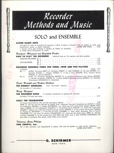 First Solos Soprano Recorder Songbook Piano Acc 1971 Camden Devereux Bach Handel - Picture 5 of 5