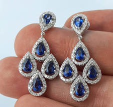 Orecchini Zaffiro Blu Naturale Gioielli Argento 925 Zirconi Bianchi Orecchini...