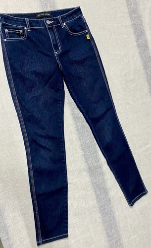 BETTINA LIANO Blue Navy Denim Skinny Jeans with White Stitching- Size 8 - Picture 2 of 24