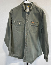 Carhartt Mens Green Long Sleeve Button Up Shirt Work Casual Size M Vintage