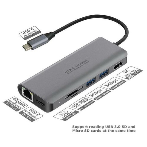 USB C 7 in 1 Multi Hub Adapter Expansion HDMI 4K &Giga RJ45 USB 3.0 for Laptop - Picture 5 of 8