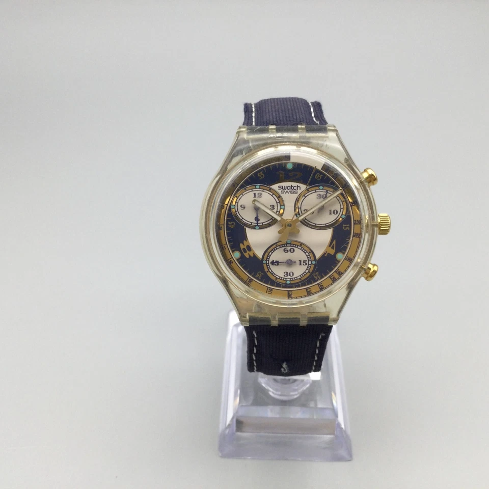 Reloj Swatch Blue Horizon Cronógrafo Hombre 37mm Tono Dorado Suizo Batería Nueva Foto 2 de 4