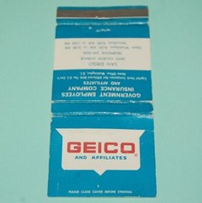 Geico Insurance Government San Diego, CA Vintage Front Strike Matchbook Cover
