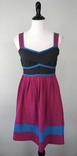 New KIMCHI BLUE Urban Outfitters Tiered Pleated Blue Black Magenta Dress Size L