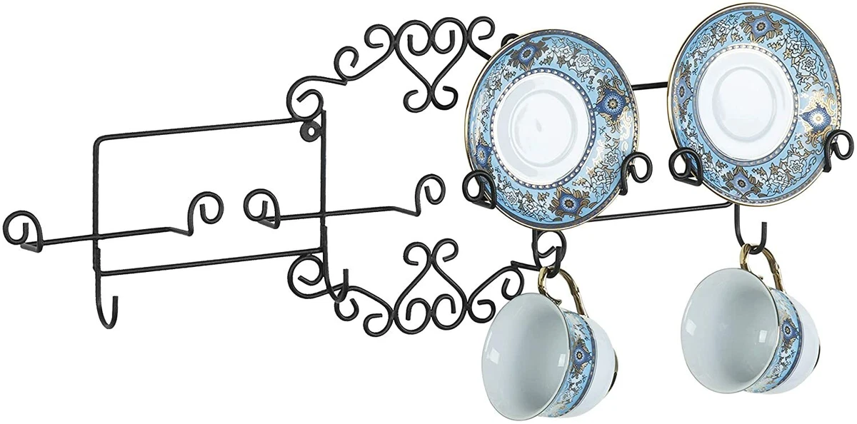 Plate Wall Display Rack for Coffee Cup & Saucer, Holder for 4