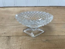 Antique Pressed Glass Salt Dip Oval Shape Diamond Pedestal Diamonds Textured
