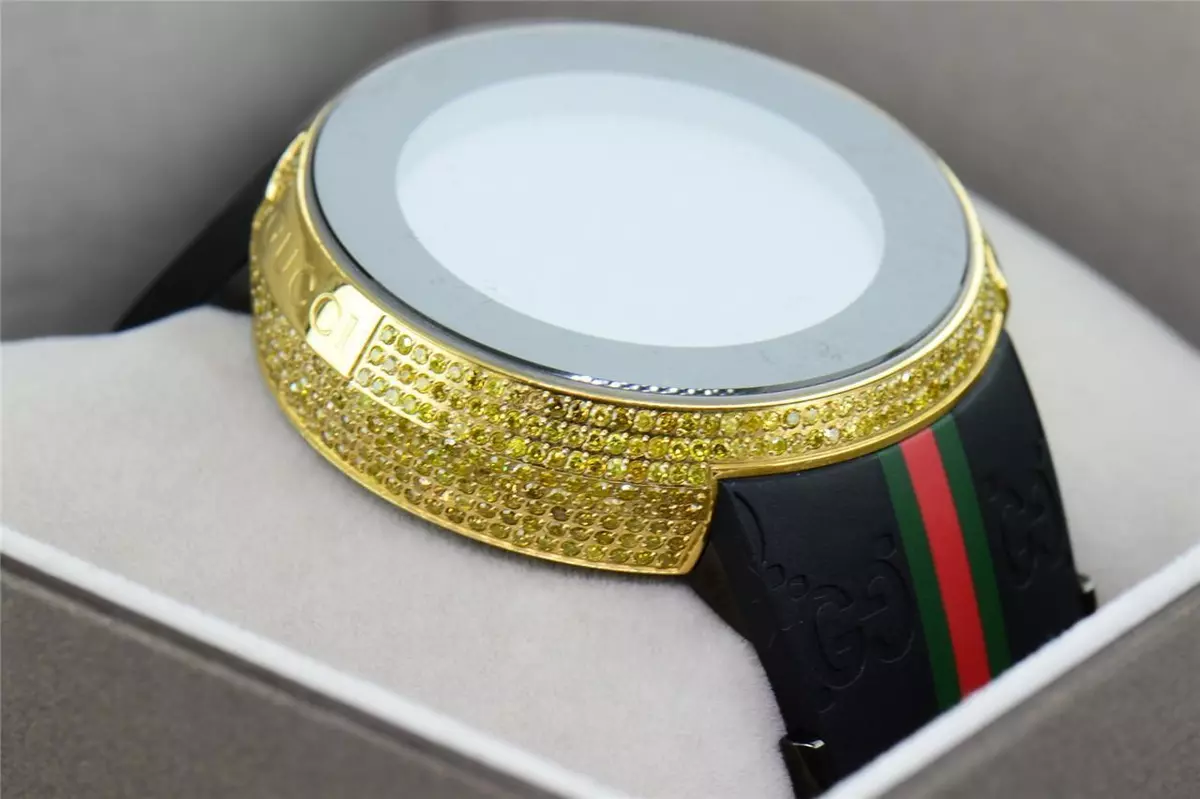 New Mens Custom Yellow Full I Gucci Digital Ya114207 Canary Diamond Watch 2.5 CT