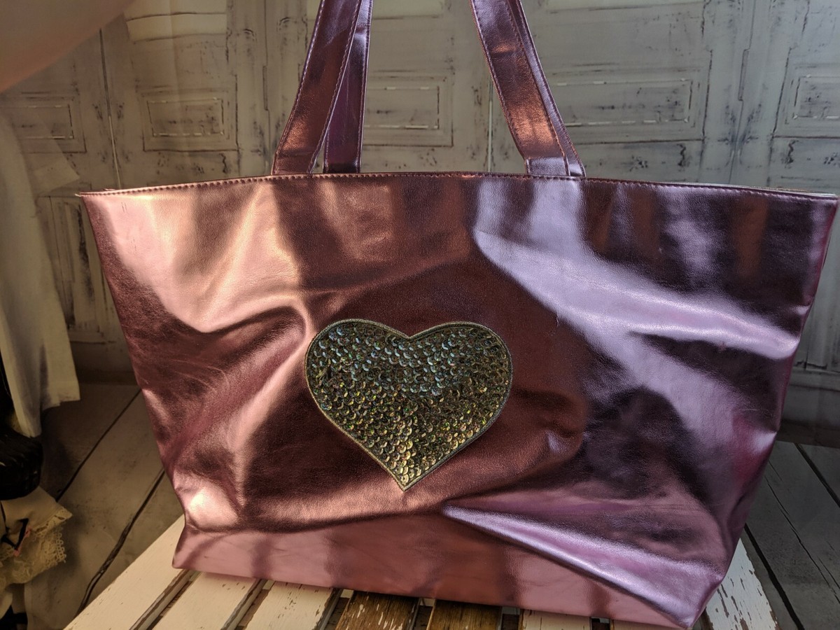 Pink Metallic beach tote bag handbag shoulder girl sequin fun mini