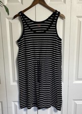 Joe Fresh M Striped Tank Dress Womens Black White Excellent Drawstring Waist