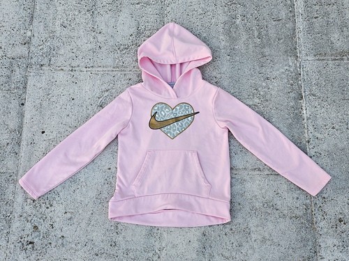 NIke Kids Girl Sweatshirt Hooded Pink Long Sleeve Dri Fit Size 6-7 years - Picture 2 of 7