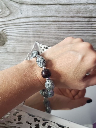 Snowflake Obsidian Stone Bracelet - Picture 2 of 4