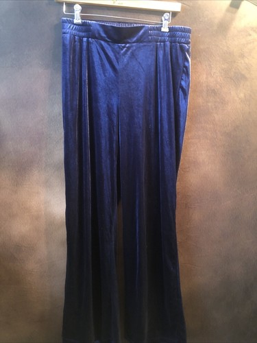 IMAN Global Chic L NWT BLUE Velvet Pull On Palazzo Pants Wide leg HR 34/32 - Picture 2 of 16