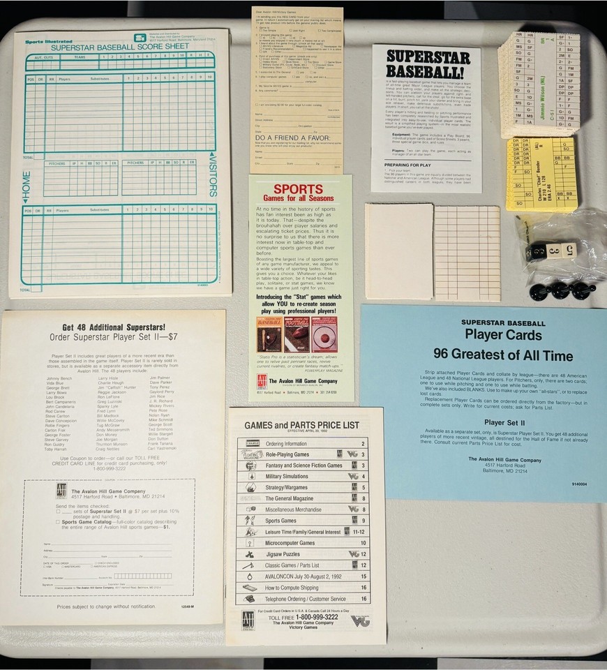 Superstar Baseball Board Game Sports Illustrated 1978 Avalon Hill