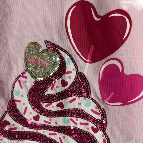Isaac Mizrahi Girls Pink Sequin Cupcake Shirt Medium 7/8 Heart Glitter Valentine - Picture 5 of 9