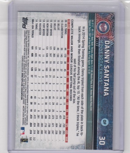 2015 Topps Opening Day DANNY SANTANA SSP Image/Photo Variation #30 Twins - Picture 2 of 2