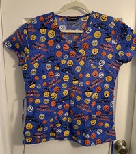 Cassandra O. Womens Sz Small Tie-Waist Halloween Themed Medical Scrub Top Scarry