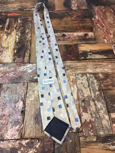 Wall Street 100% Silk Tie Blue Light Blue Black on light background Mens - Picture 8 of 8