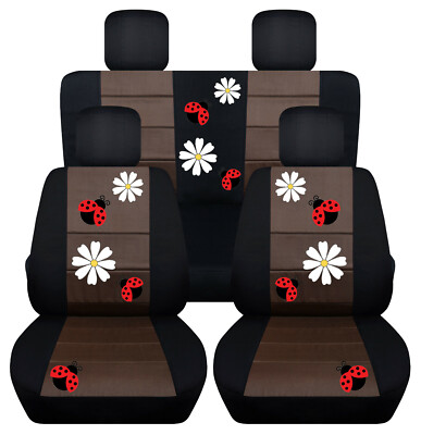 Front+ rear car seat covers fits 98-2018 VW Beetle blk-red/orange/blue w/ladybug