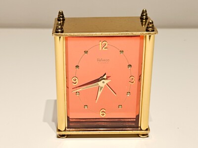 VINTAGE LUXURY GOLD PLATED TRAVEL DESK SWISS ALARM MUSIC LATERN