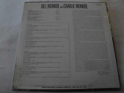 BILL MONROE AND CHARLIE MONROE vinyl lp album NEW DECCA RECORDS - Picture 2 of 2