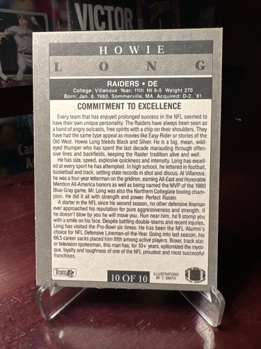 1991 Fleer Football HOWIE LONG Raiders 10 Pro-Visions SP - Picture 2 of 2