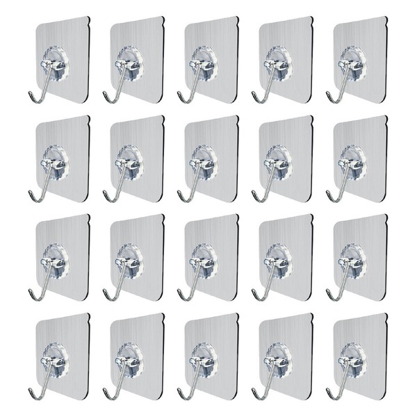 20 Pcs Waterproof Reusable Hooks Removable Picture Hangers Sticky Wall Hangers