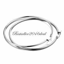 2 PCS Stainless Steel Earrings Silver Tone Big Round Hoop Women Jewelry 68mm