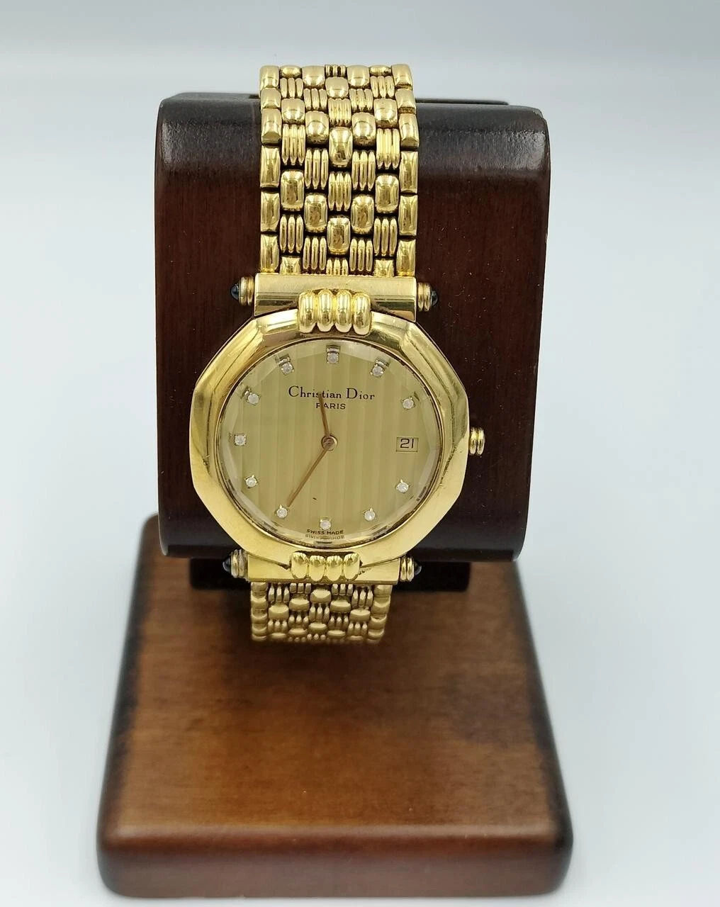 Montre Christian Dior homme quartz cadran doré fabrication suisse ronde 63151 occasion Japon
