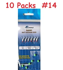 10 Packs size 14 Sabiki Bait Rigs 6 Hooks With Fish Skin Saltwater Fishing Lures