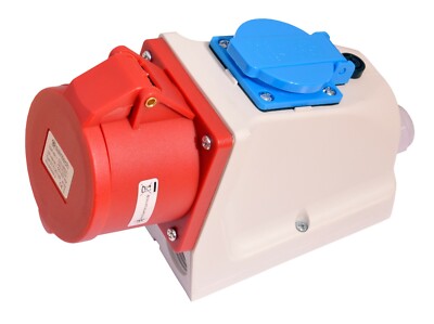 91750 CEE Kupplung Wandsteckdose 32A 400V IP44 5 polig +Schukodose mit Sicherung