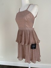 Lulu's Women's Pink Metallic Sparkle Pleated Lined Party Dress Sz M