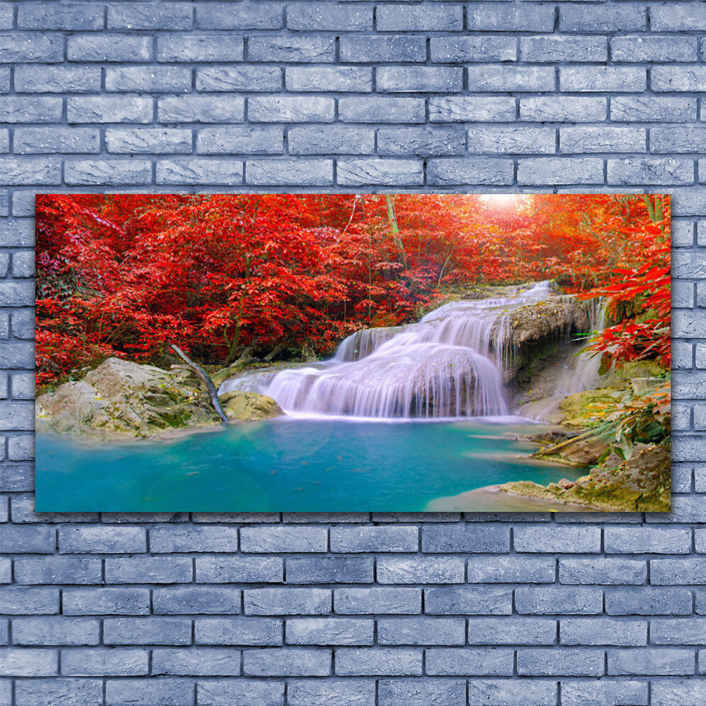 Tableau plexiglas cascade et lac id&eacute;al pour la d&eacute;coration zen du salon