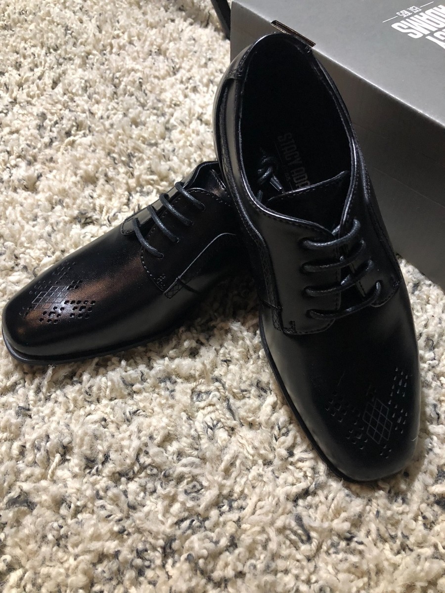 Stacy Adams Somerton Boys Black Plain Toe Derby Dress Shoe 43392