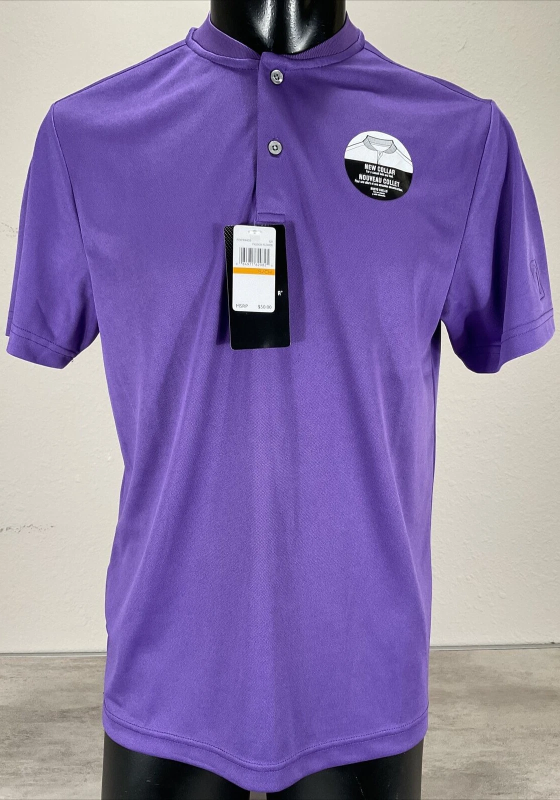 PGA Tour Short Sleeve Stretch Henley Shirt Sz S Passion Flower Purple